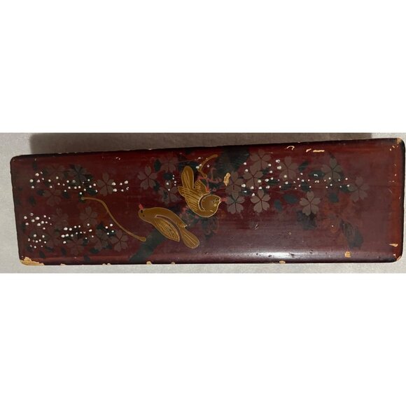 OLD ANTIQUE CHINESE HAND PAINTED WOOD BOX HAND MADE HINGES & TACKS 1800's - Picture 1 of 11